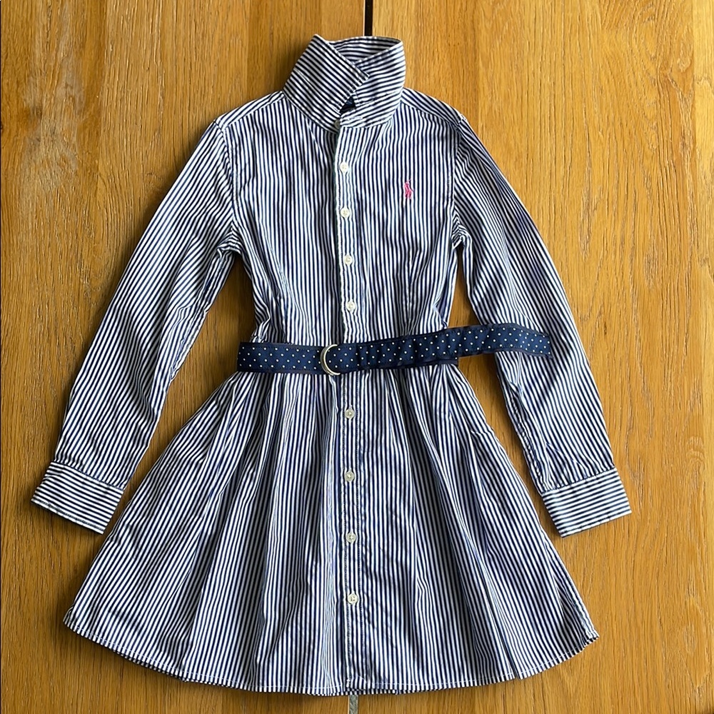 Polo Ralph Lauren Blue and White Striped Shirtdress